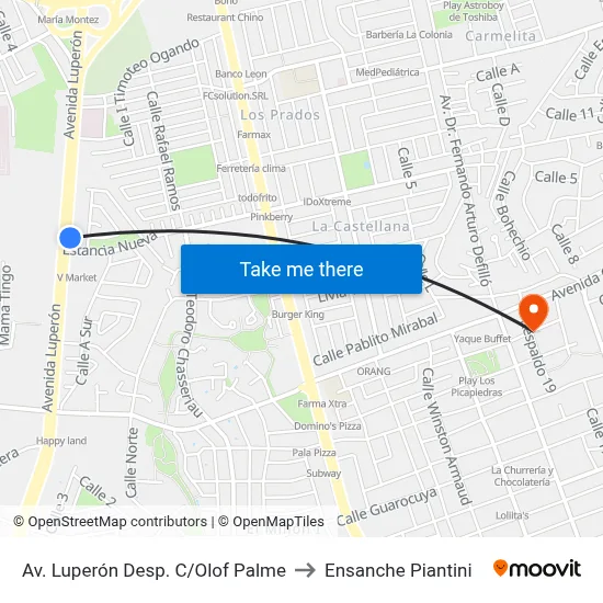 Av. Luperón Desp. C/Olof Palme to Ensanche Piantini map