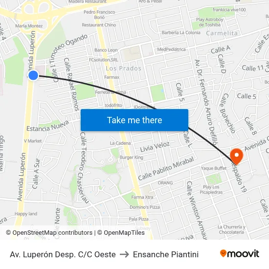 Av. Luperón Desp. C/C Oeste to Ensanche Piantini map