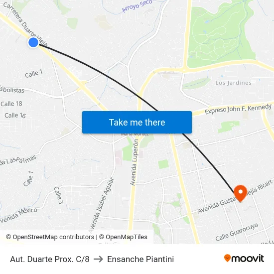 Aut. Duarte Prox. C/8 to Ensanche Piantini map