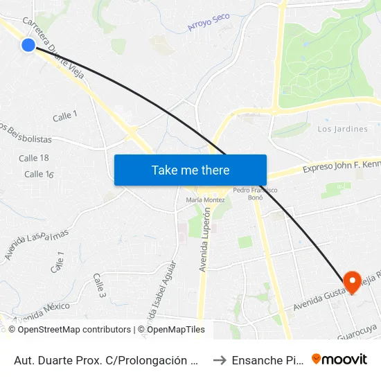 Aut. Duarte Prox. C/Prolongación Monumental to Ensanche Piantini map