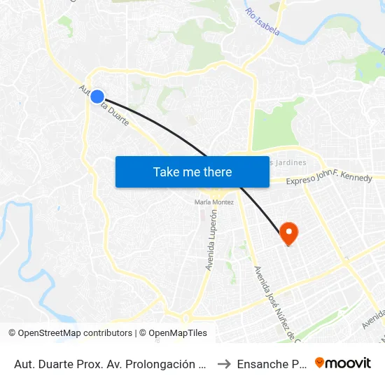 Aut. Duarte Prox. Av. Prolongación 27 De Febrero to Ensanche Piantini map