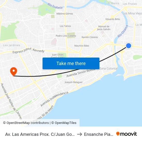 Av. Las Americas Prox. C/Juan Goico Alix to Ensanche Piantini map