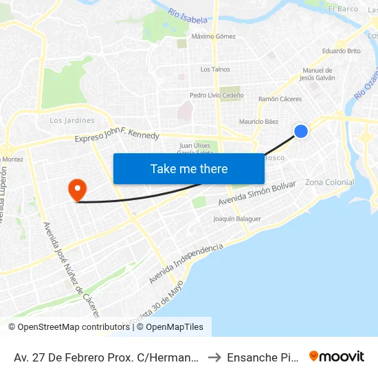Av. 27 De Febrero Prox. C/Hermanos Pinzón to Ensanche Piantini map