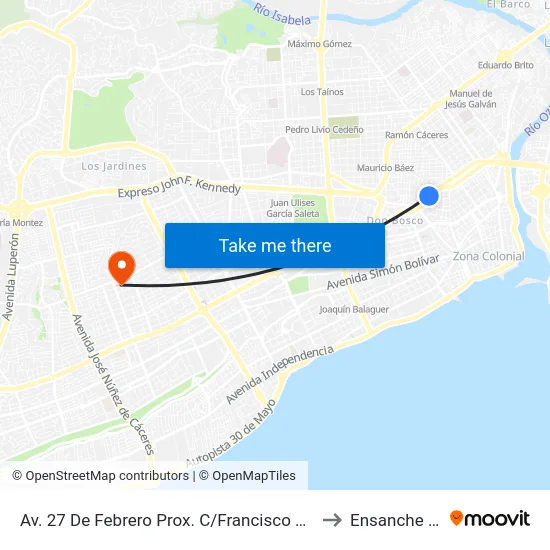 Av. 27 De Febrero Prox. C/Francisco Henríquez Y Carvajal to Ensanche Piantini map