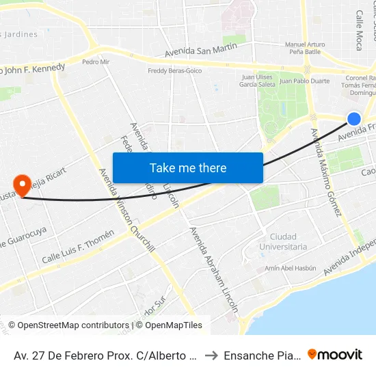 Av. 27 De Febrero Prox. C/Alberto Peguero to Ensanche Piantini map