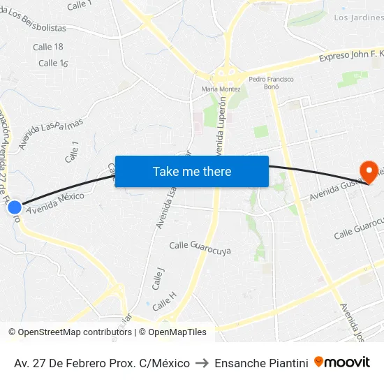 Av. 27 De Febrero Prox. C/México to Ensanche Piantini map