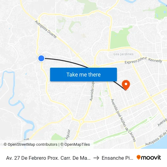 Av. 27 De Febrero Prox. Carr. De Manoguayabo to Ensanche Piantini map
