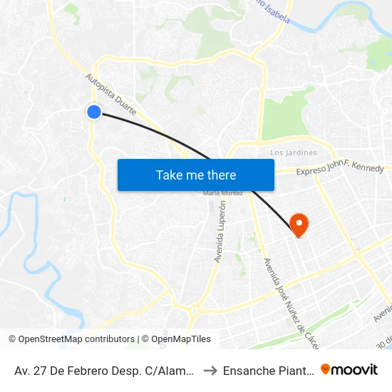 Av. 27 De Febrero Desp. C/Alameda to Ensanche Piantini map