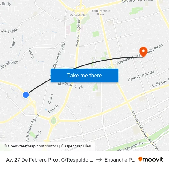 Av. 27 De Febrero Prox. C/Respaldo 27 De Febrero to Ensanche Piantini map