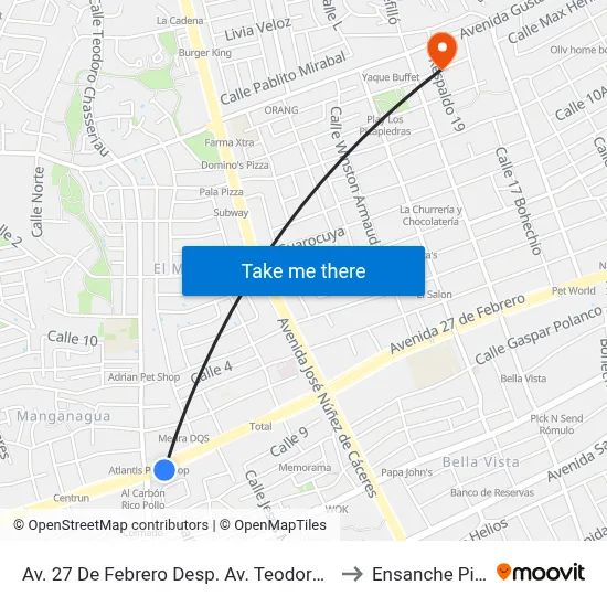 Av. 27 De Febrero Desp. Av. Teodoro Chasseriau to Ensanche Piantini map