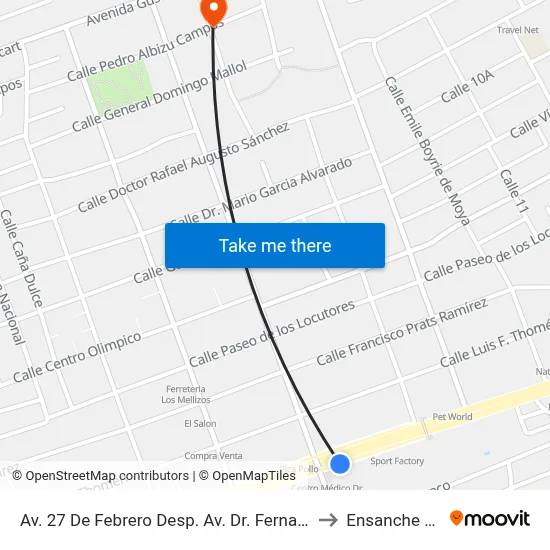 Av. 27 De Febrero Desp. Av. Dr. Fernando Arturo Defilló to Ensanche Piantini map