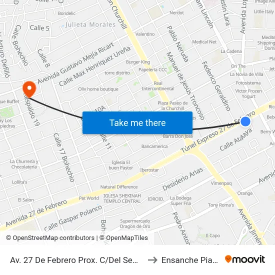 Av. 27 De Febrero Prox. C/Del Seminario to Ensanche Piantini map