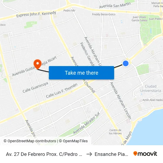 Av. 27 De Febrero Prox. C/Pedro Yapor to Ensanche Piantini map