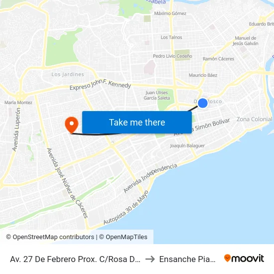 Av. 27 De Febrero Prox. C/Rosa Duarte to Ensanche Piantini map