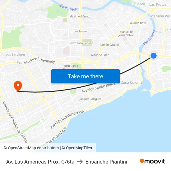 Av. Las Américas Prox. C/6ta to Ensanche Piantini map