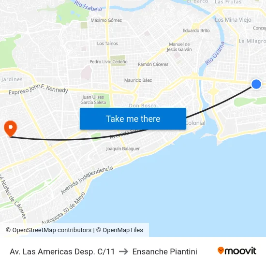 Av. Las Americas Desp. C/11 to Ensanche Piantini map