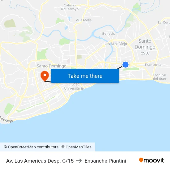 Av. Las Americas Desp. C/15 to Ensanche Piantini map