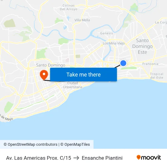 Av. Las Americas Prox. C/15 to Ensanche Piantini map