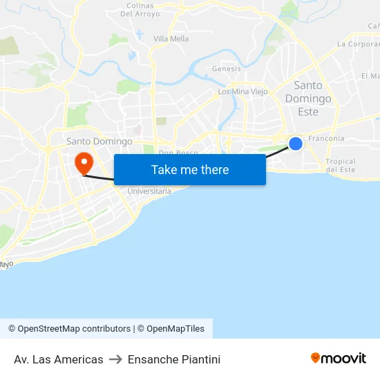 Av. Las Americas to Ensanche Piantini map