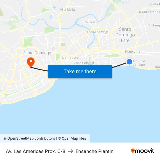 Av. Las Americas Prox. C/8 to Ensanche Piantini map