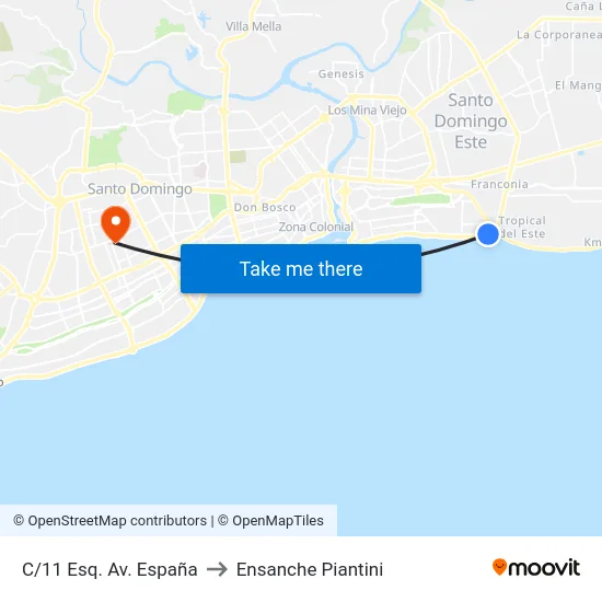 C/11 Esq. Av. España to Ensanche Piantini map