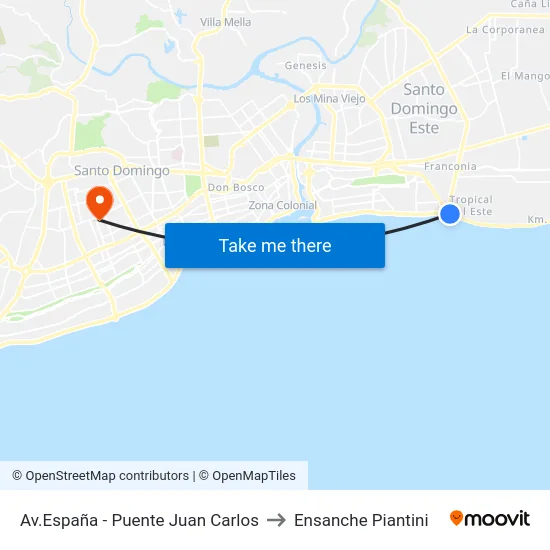 Av.España - Puente Juan Carlos to Ensanche Piantini map