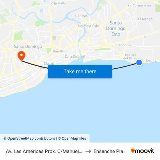 Av. Las Americas Prox. C/Manuela Diez to Ensanche Piantini map