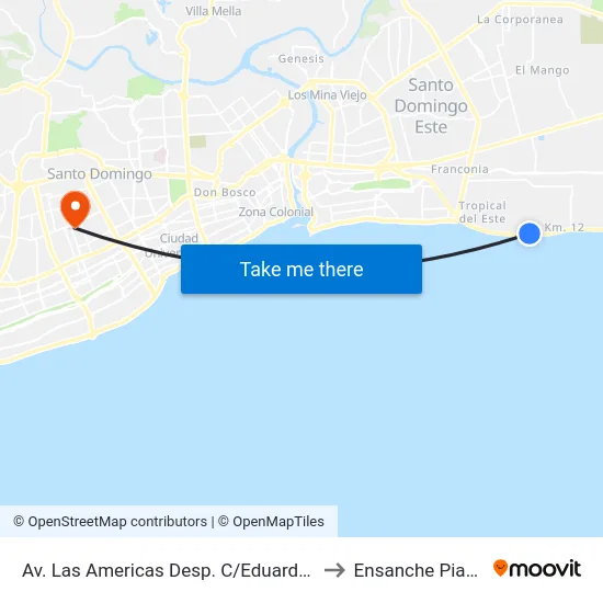 Av. Las Americas Desp. C/Eduardo Brito to Ensanche Piantini map