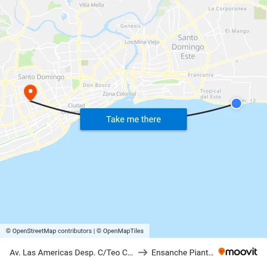 Av. Las Americas Desp. C/Teo Cruz to Ensanche Piantini map