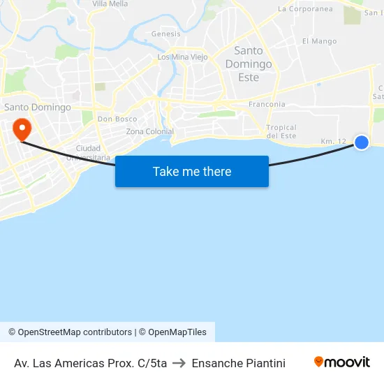 Av. Las Americas Prox. C/5ta to Ensanche Piantini map