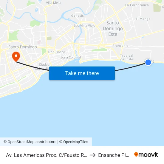Av. Las Americas Prox. C/Fausto Rodriguez to Ensanche Piantini map