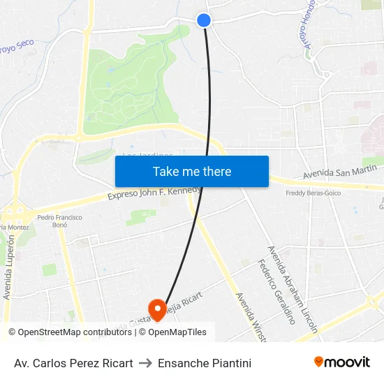 Av. Carlos Perez Ricart to Ensanche Piantini map