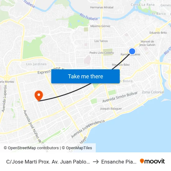 C/Jose Marti Prox. Av. Juan Pablo Duarte to Ensanche Piantini map
