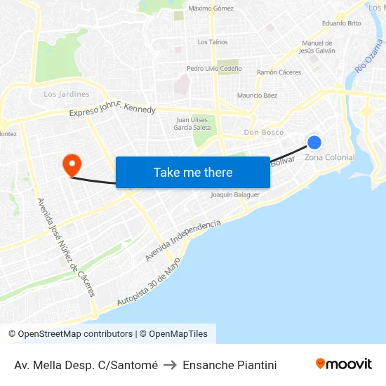 Av. Mella Desp. C/Santomé to Ensanche Piantini map