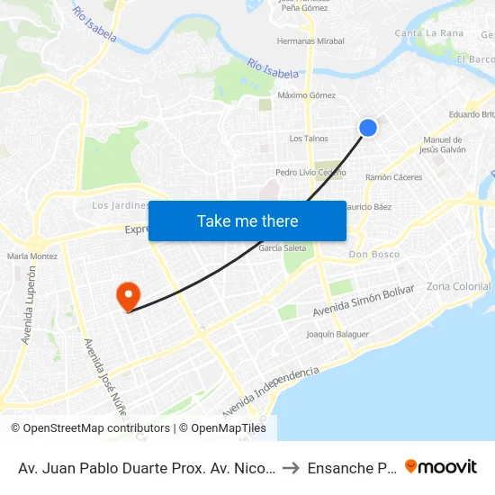 Av. Juan Pablo Duarte Prox. Av. Nicolás De Ovando to Ensanche Piantini map