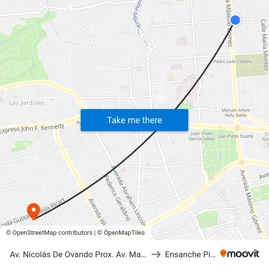 Av. Nicolás De Ovando Prox. Av. Maximo Gomez to Ensanche Piantini map
