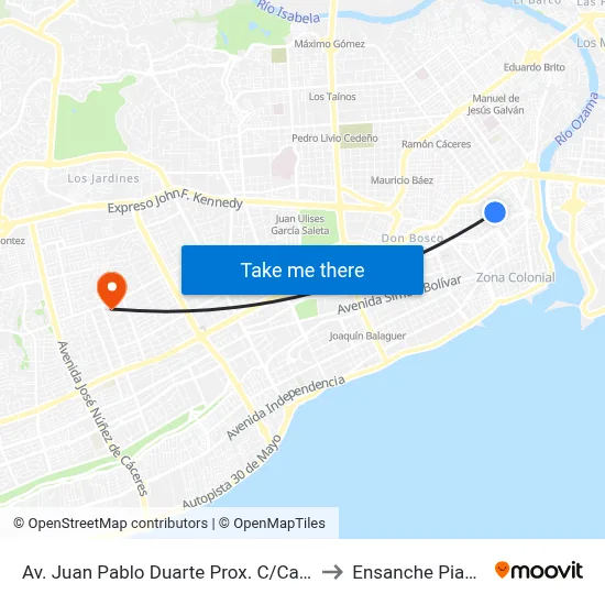 Av. Juan Pablo Duarte Prox. C/Caracas to Ensanche Piantini map