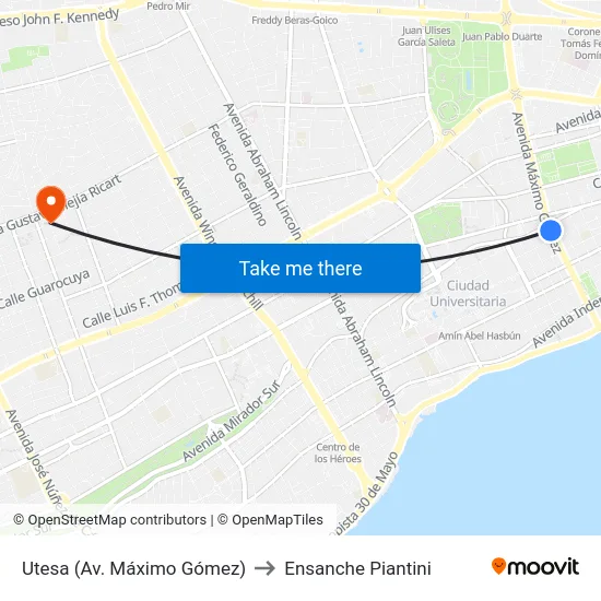 Utesa (Av. Máximo Gómez) to Ensanche Piantini map