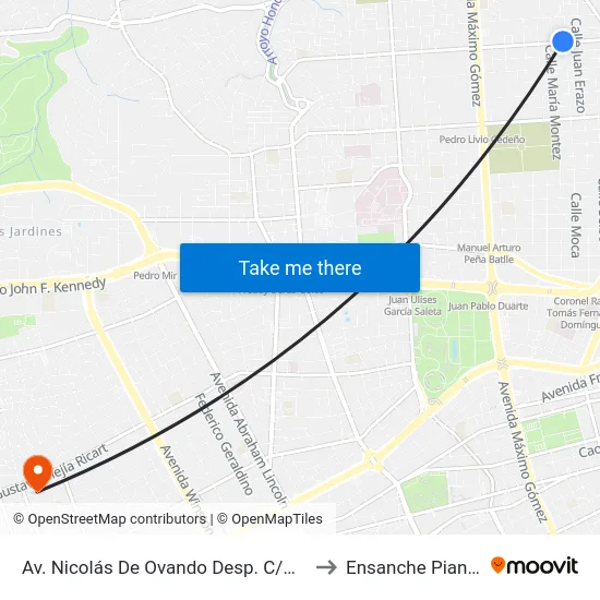 Av. Nicolás De Ovando Desp. C/Moca to Ensanche Piantini map