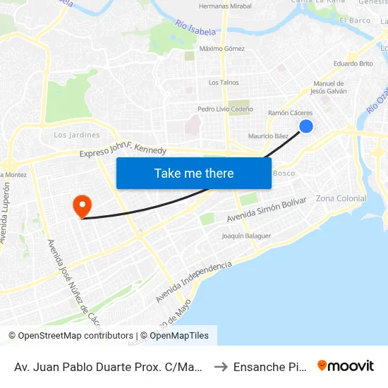 Av. Juan Pablo Duarte Prox. C/Manuela Diez to Ensanche Piantini map