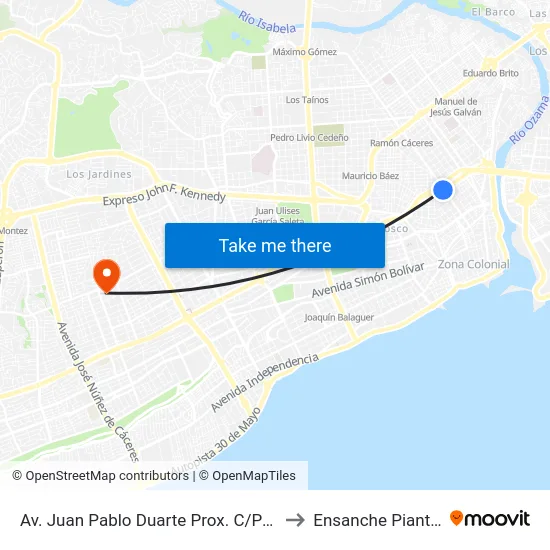 Av. Juan Pablo Duarte Prox. C/Paris to Ensanche Piantini map