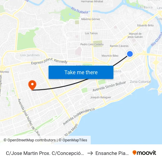 C/Jose Martin Prox. C/Concepción Bona to Ensanche Piantini map