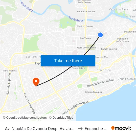 Av. Nicolás De Ovando Desp. Av. Juan Pablo Duarte to Ensanche Piantini map