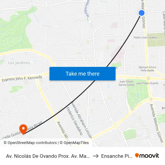 Av. Nicolás De Ovando Prox. Av. Maximo Gomez to Ensanche Piantini map