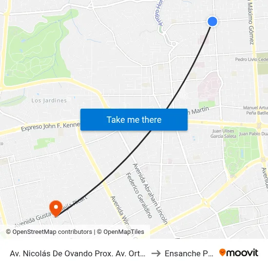 Av. Nicolás De Ovando Prox. Av. Ortega Y Gasset to Ensanche Piantini map