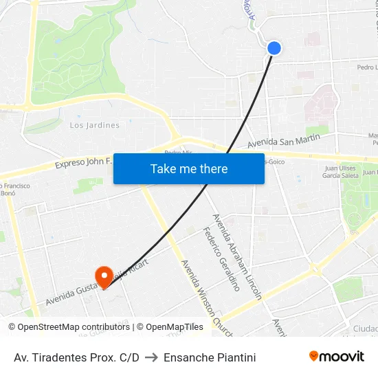 Av. Tiradentes Prox. C/D to Ensanche Piantini map