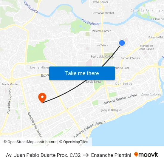 Av. Juan Pablo Duarte Prox. C/32 to Ensanche Piantini map