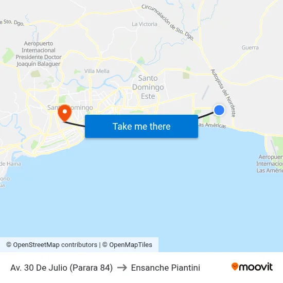 Av. 30 De Julio (Parara 84) to Ensanche Piantini map