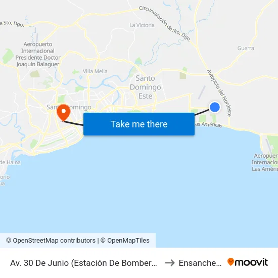 Av. 30 De Junio (Estación De Bomberos Ciudad Juan Bosch) to Ensanche Piantini map