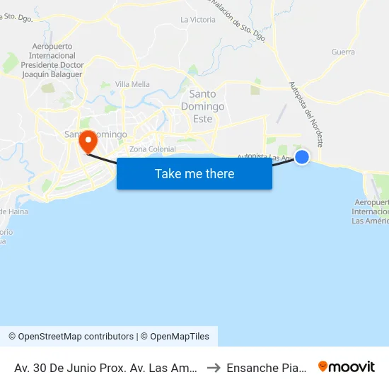 Av. 30 De Junio Prox. Av. Las Americas to Ensanche Piantini map